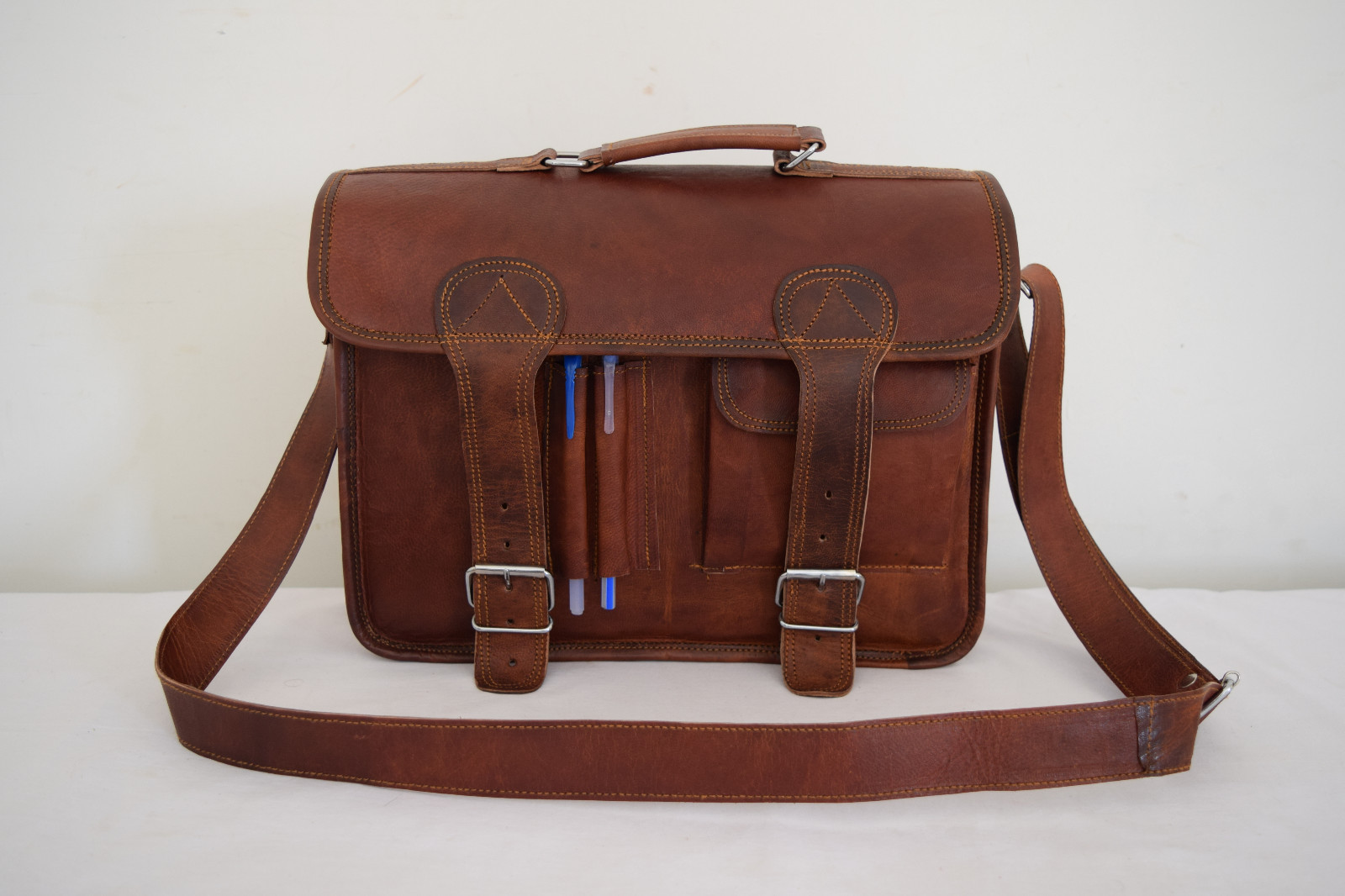 14 In Leather Satchel Messenger Bag Office Laptop Briefcase School Crossbody Bag