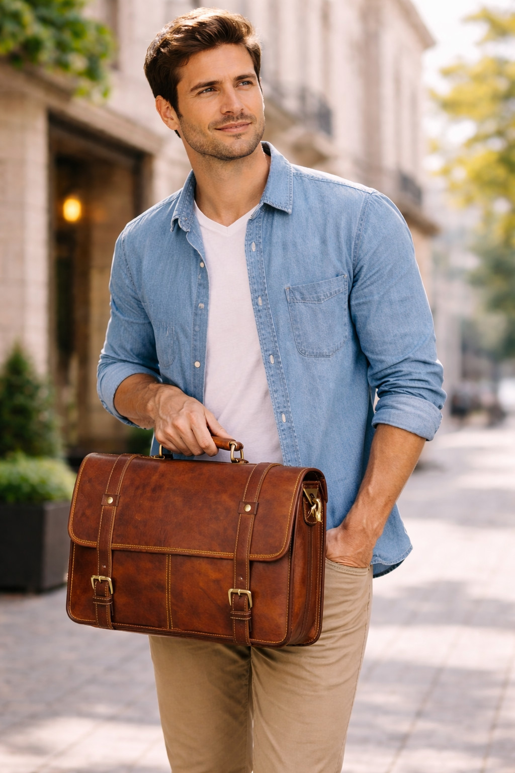 Leather Messenger Bag for Men Vintage Handmade Laptop Shoulder Briefcase Satchel