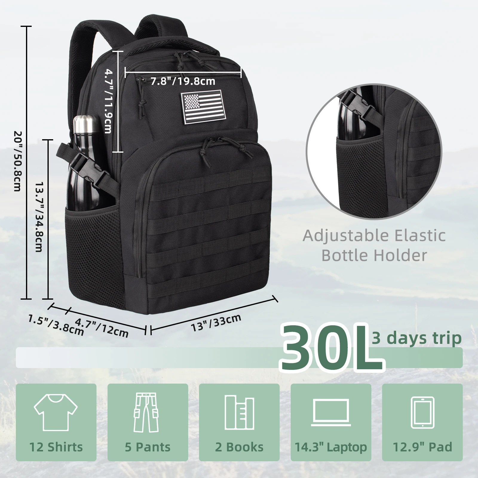 25L–45L Tactical Travel Backpack Men Waterproof Outdoor Sports Multi Bag