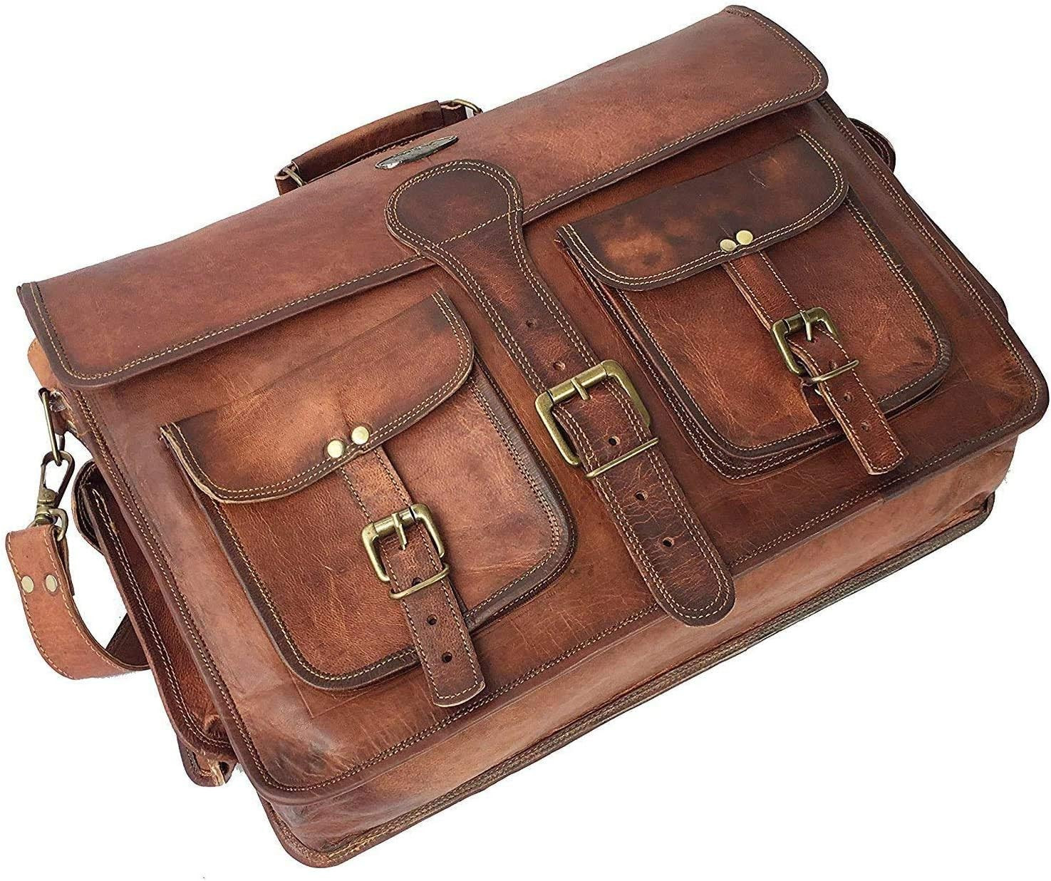 DHK 16 Inch Vintage Handmade Leather Messenger Bag Laptop Briefcase Computer Sat