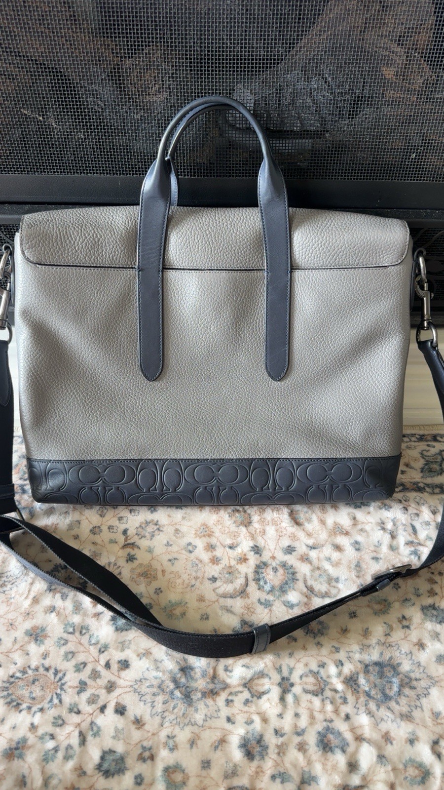 Coach Metropolitan Portfolio Briefcase Bag Gray Blue Navy Pebbled Leather $595