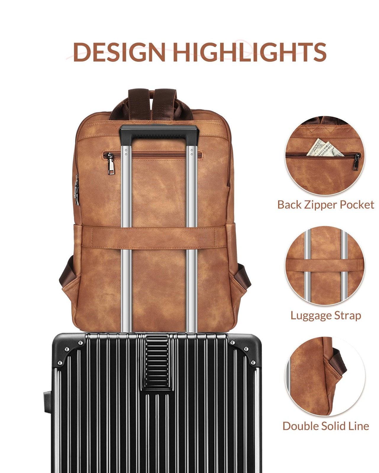 Leather Backpack for Women, 15.6 inch Laptop Purse Daypack Brown