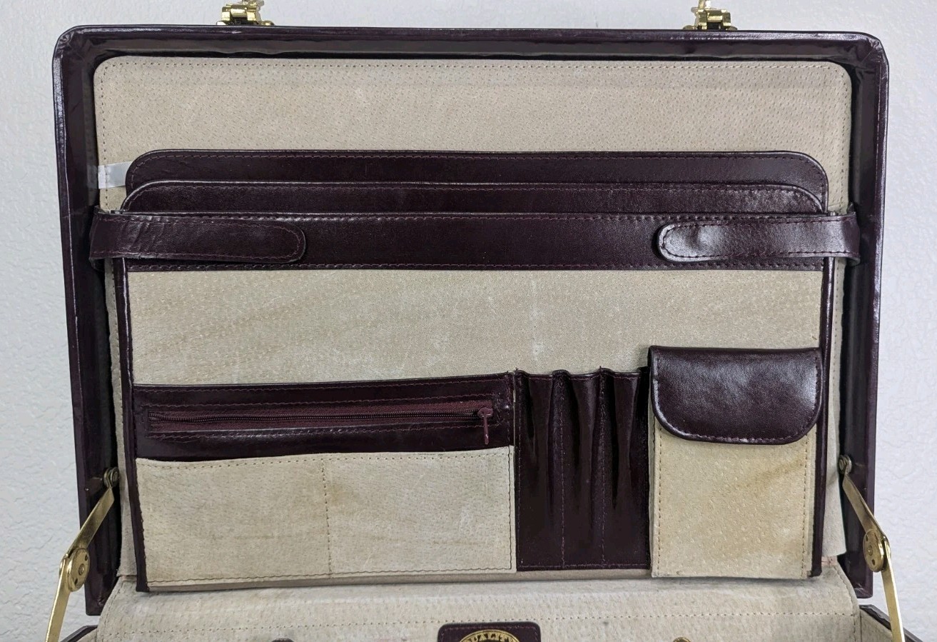 Vintage Leather Hardside Briefcase Burgundy Brown With Dual Combo Locks