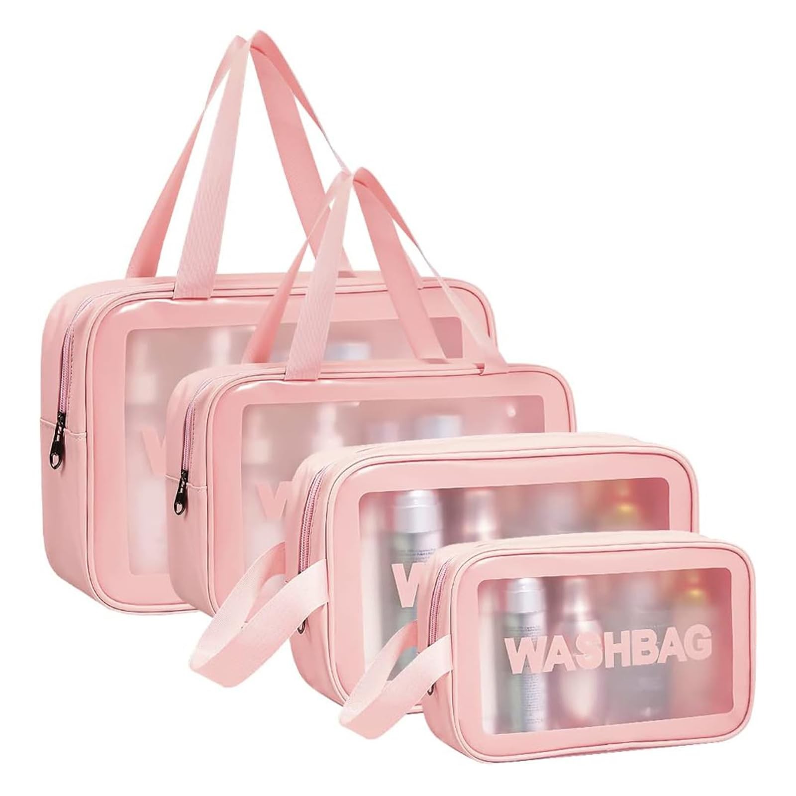 Aucuu 5PCS Clear Toiletry Bags, Wash Bag, 32.5*22.5*5 cm, – Pink