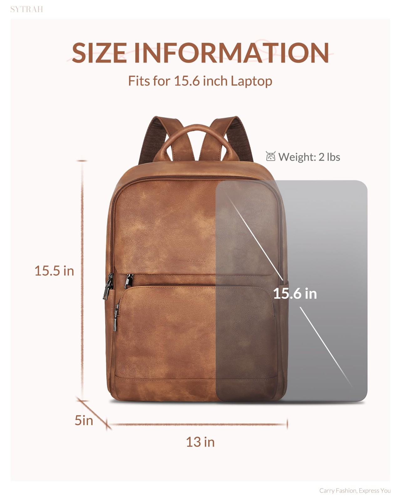 Leather Backpack for Women, 15.6 inch Laptop Purse Daypack Brown