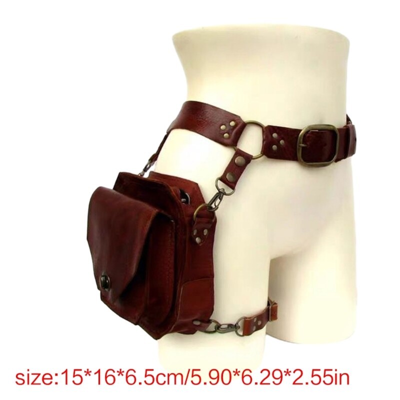 Steampunk Waist Pack PU Leather Waist Bag Motorcycle Thigh Wallet for Women
