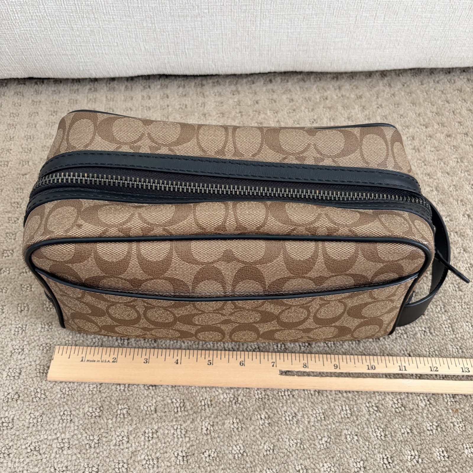 Coach Signature Logo Canvas Brown Black Large Travel Kit CAR19 NWOT $225
