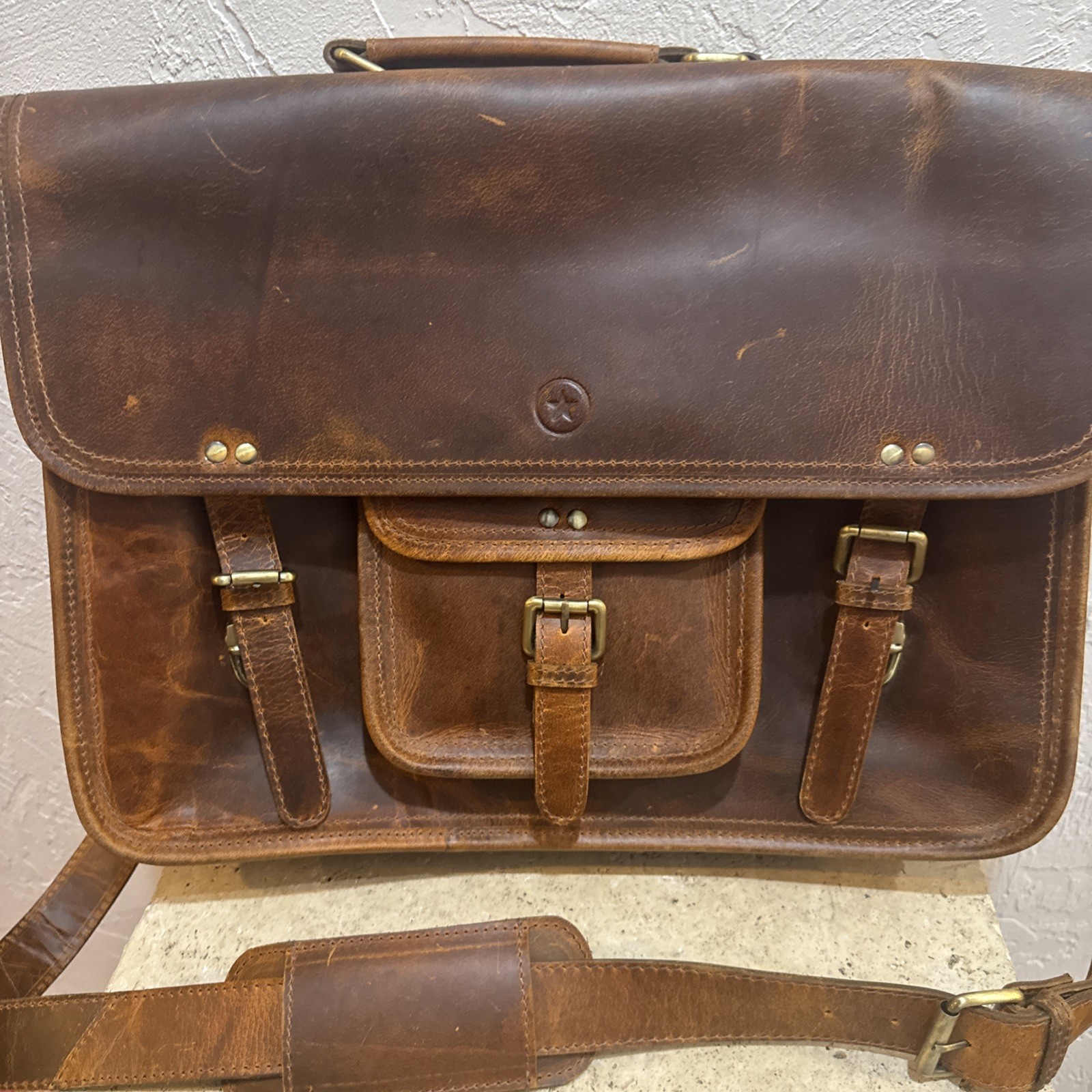 Aaron Leather Goods Messenger Side Bag 18×14 Buffalo Distressed Brown Laptop