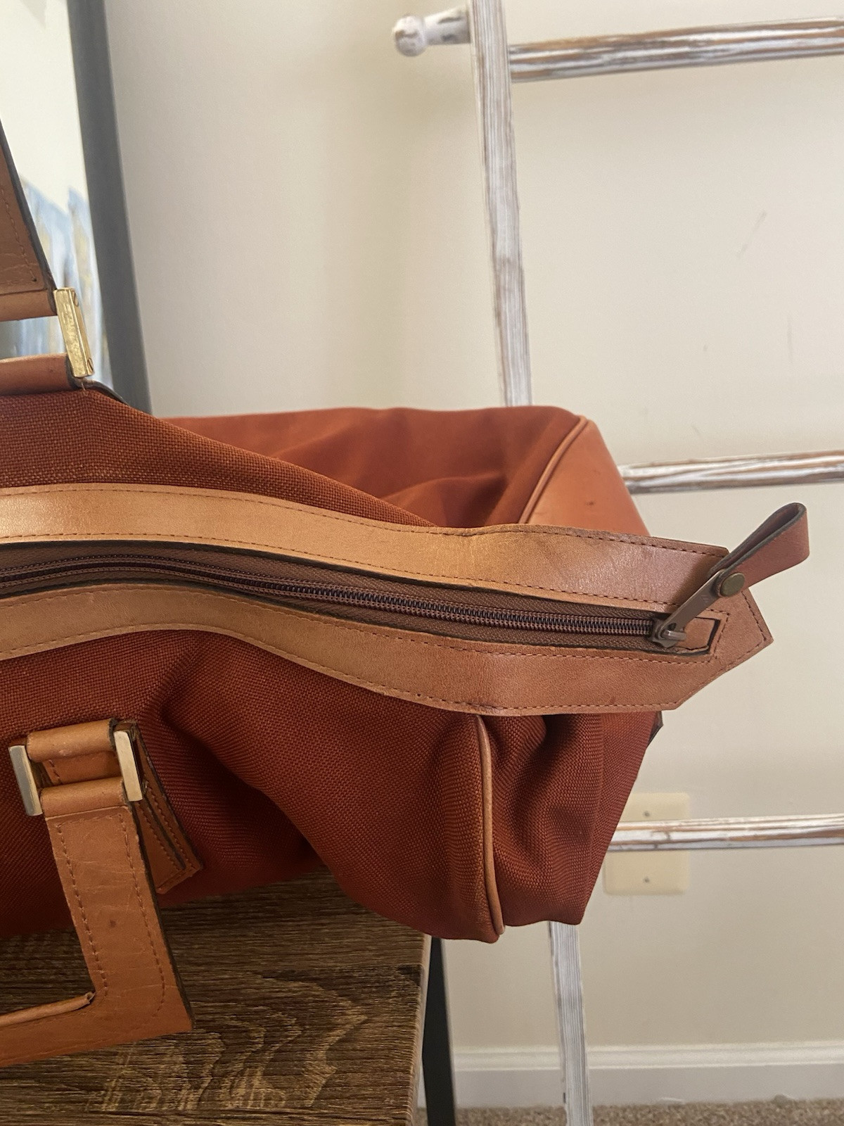 Yves Saint Laurent Vintage Canvas Red Brown Large Duffle Boston Bag, Fair Cond