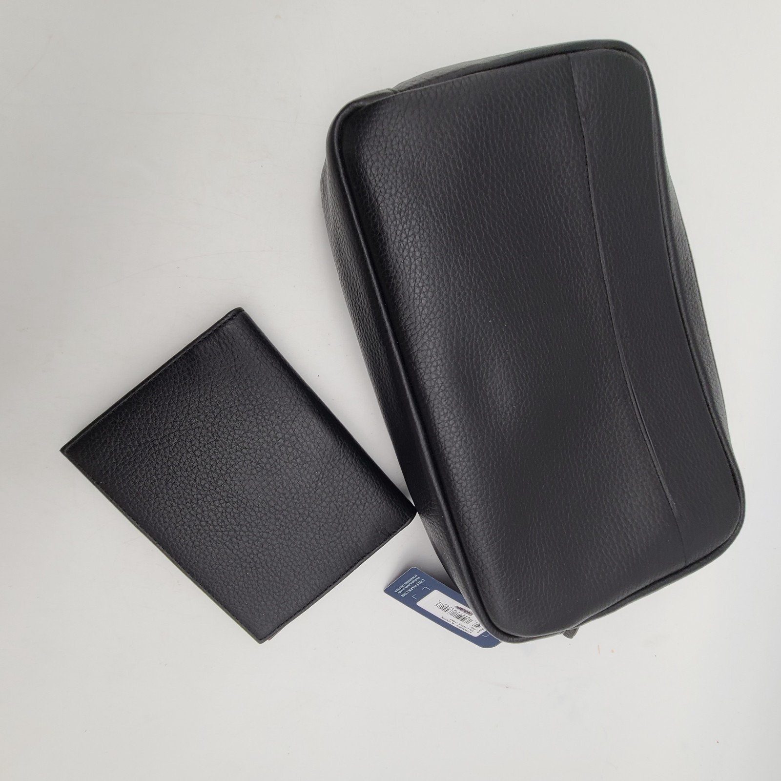NEW Cole Haan Men’s Two Tone Top Zip Leather Toiletry Bag & Passport RFID Wallet