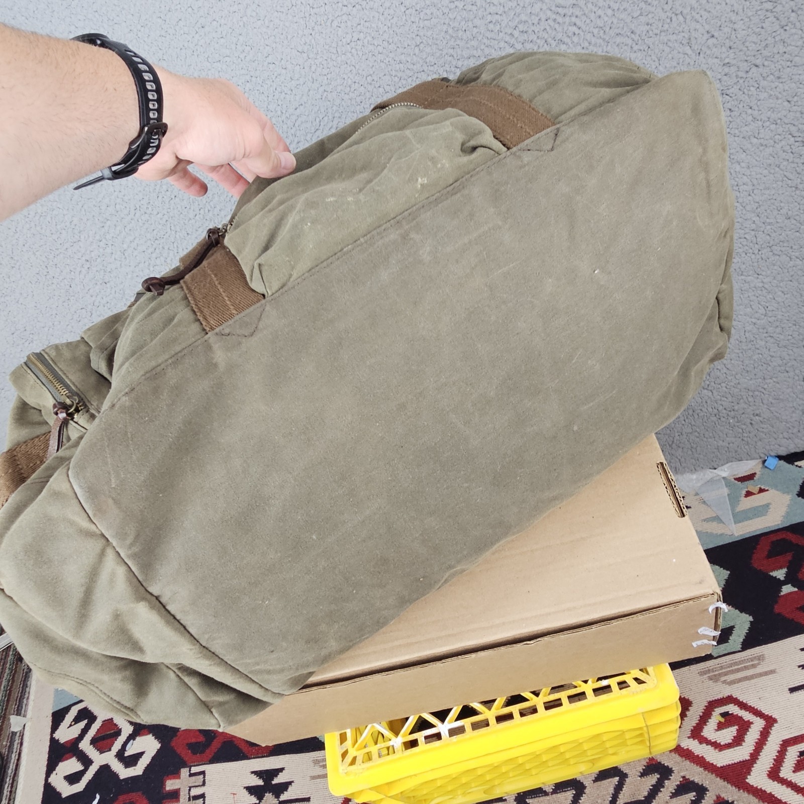 J. Crew Dry Goods Abingdon Weekender Duffel Bag Olive Green Canvas Leather New