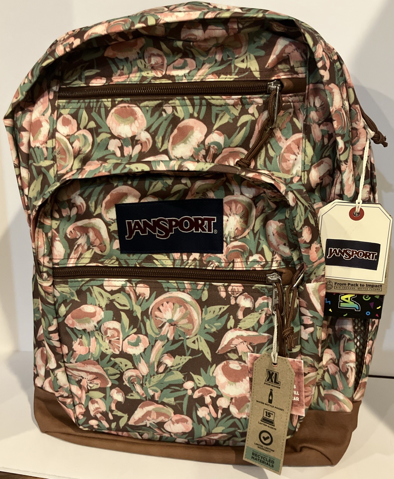 JanSport Unisex Cool Student 17.5 Zip Closure Backpack Painterly Mushroom NWT