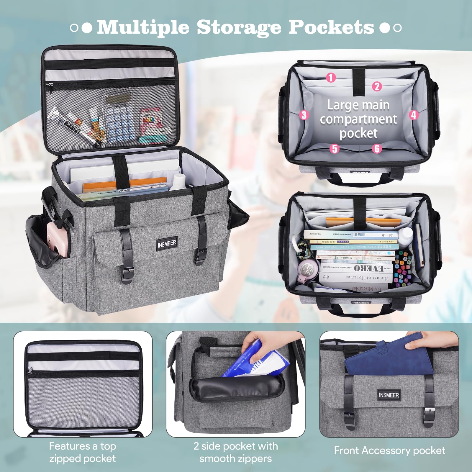 Rolling Teacher Bag with Wheels, Padded Laptop Compartment for up to 15.6 Inc…