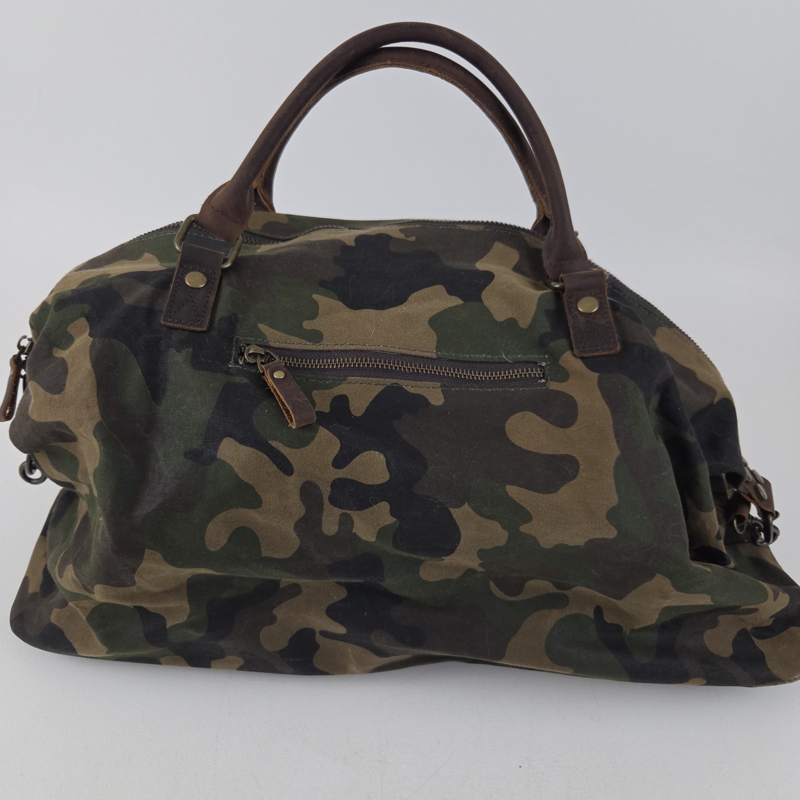 NEWHEY Weekender Leather Trim Waxed Cotton Duffle Bag Camouflage