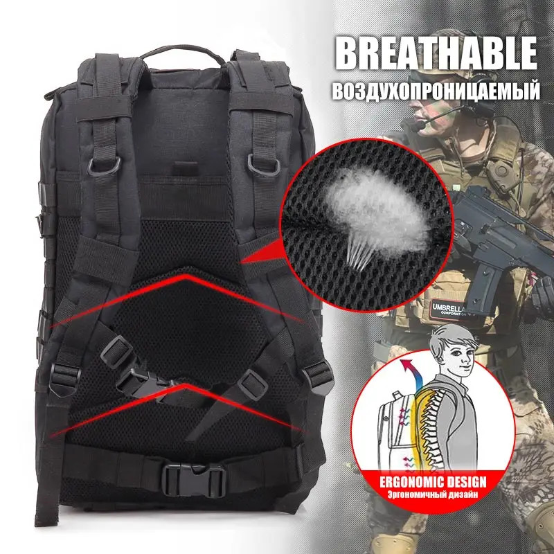 25L–45L Tactical Travel Backpack Men Waterproof Outdoor Sports Multi Bag