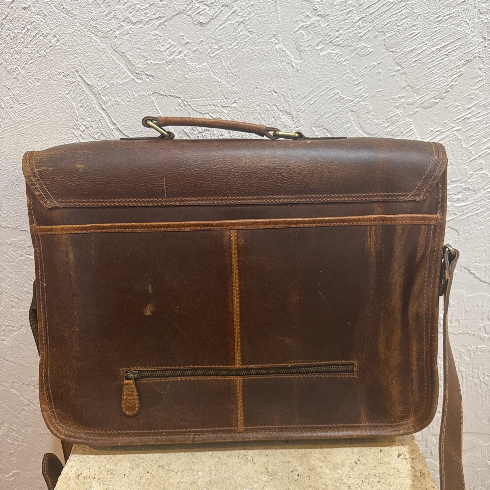 Aaron Leather Goods Messenger Side Bag 18×14 Buffalo Distressed Brown Laptop