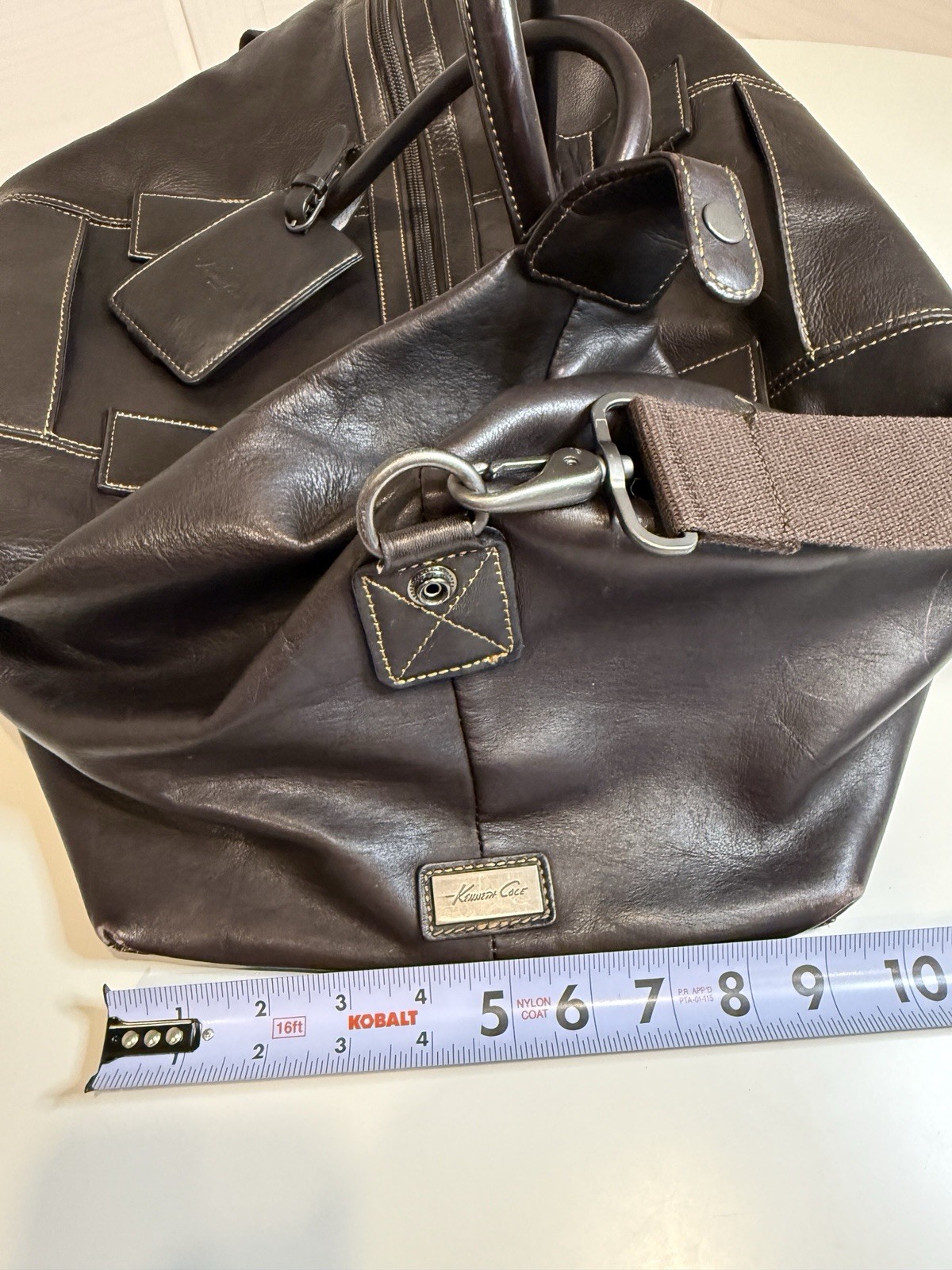 Kenneth Cole Dark Brown Genuine Leather Duffle Weekender Travel Bag Vintage Y2K