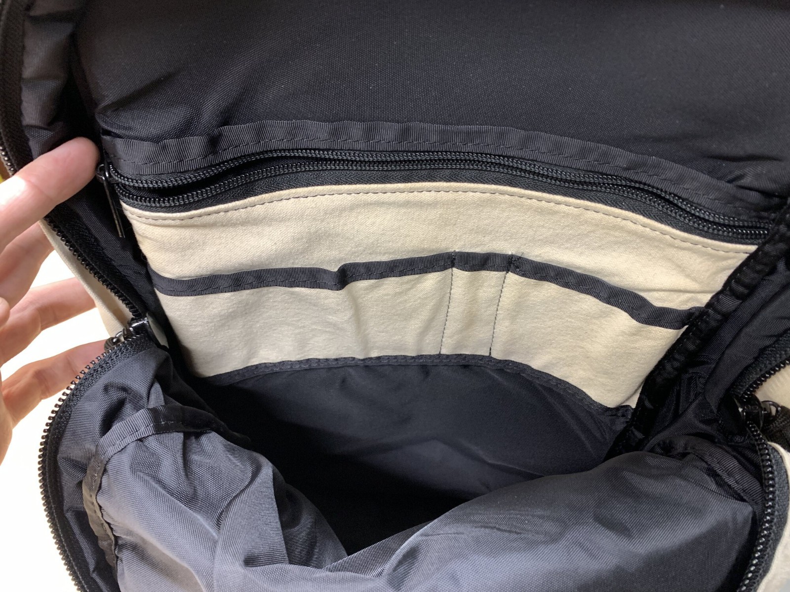 Topo Designs Daypack Backpack Off-White/Beige/Brown Leather USA-made Cordura