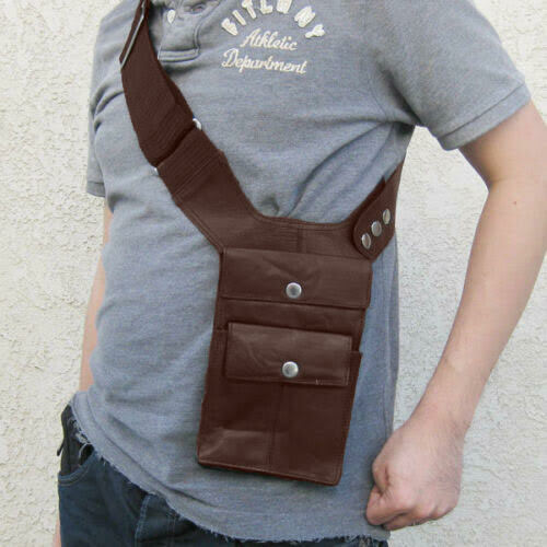 Brown Leather Anti-Theft Hidden Underarm Shoulder Bag Phone Pouch Wallet Holster