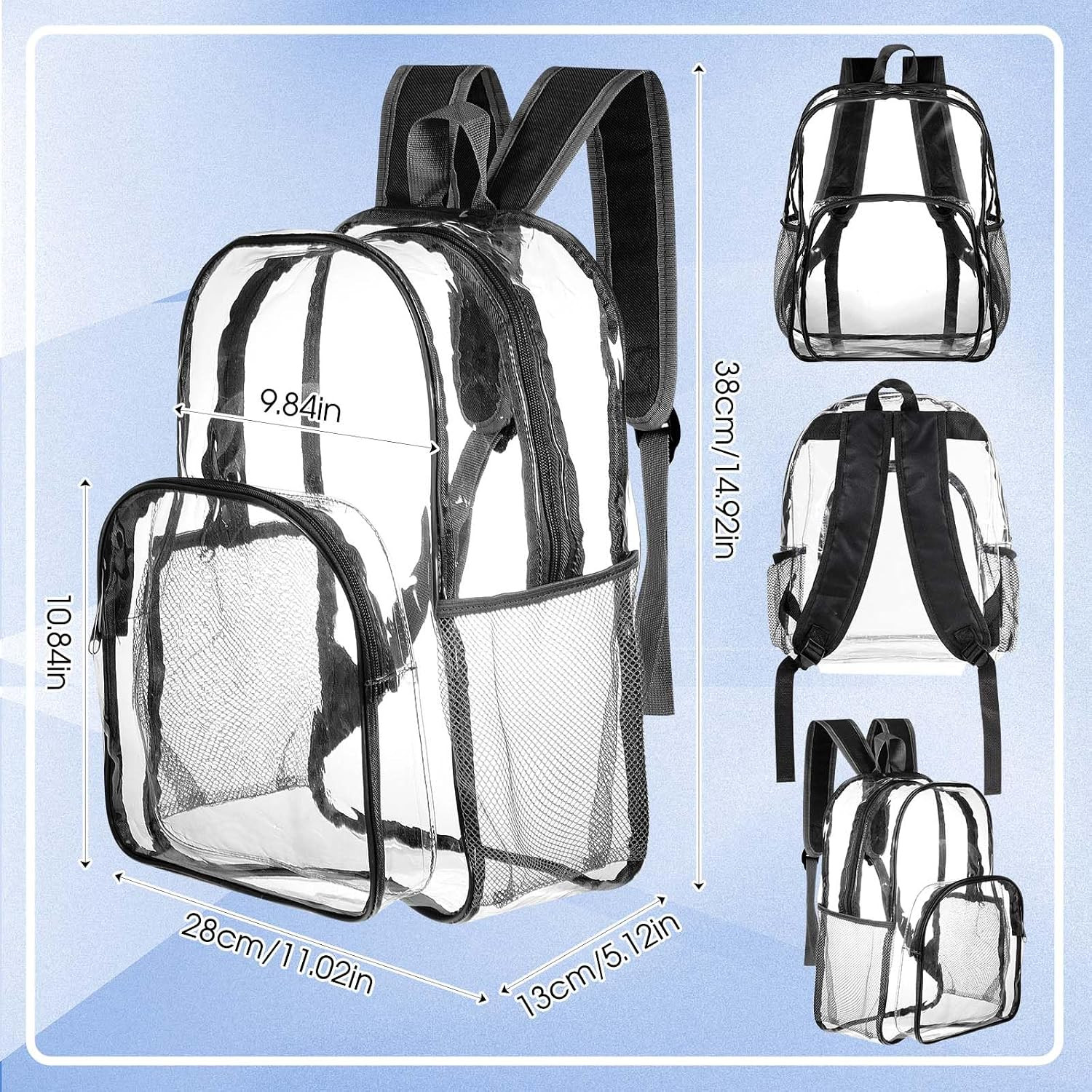 6 Pcs Clear Backpack Bulk for Stadium Events Heavy Duty PVC Transparent Bookbag