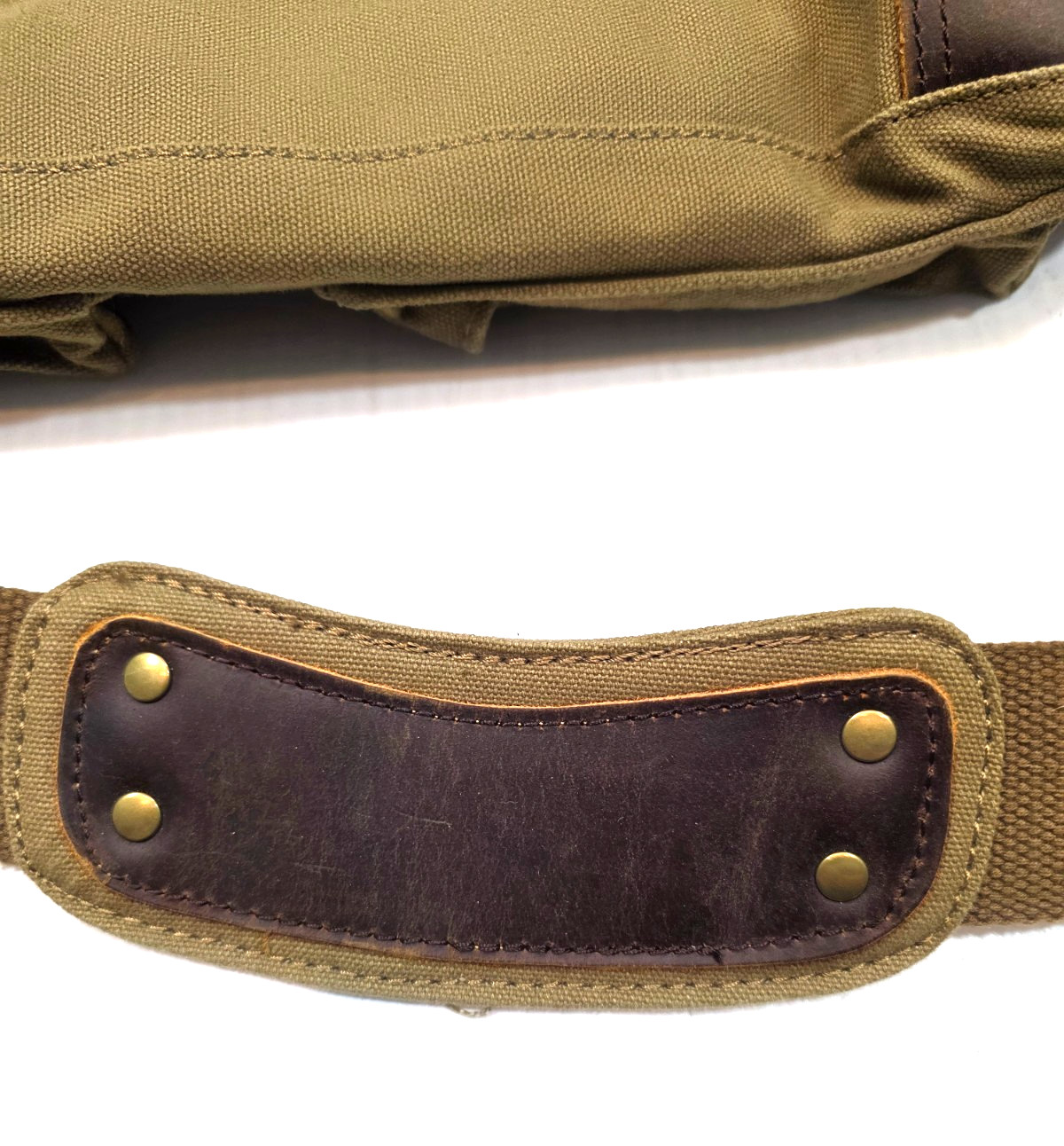 SC COTTON Canvas Messenger Shoulder Bag w Leather Straps Olive Green
