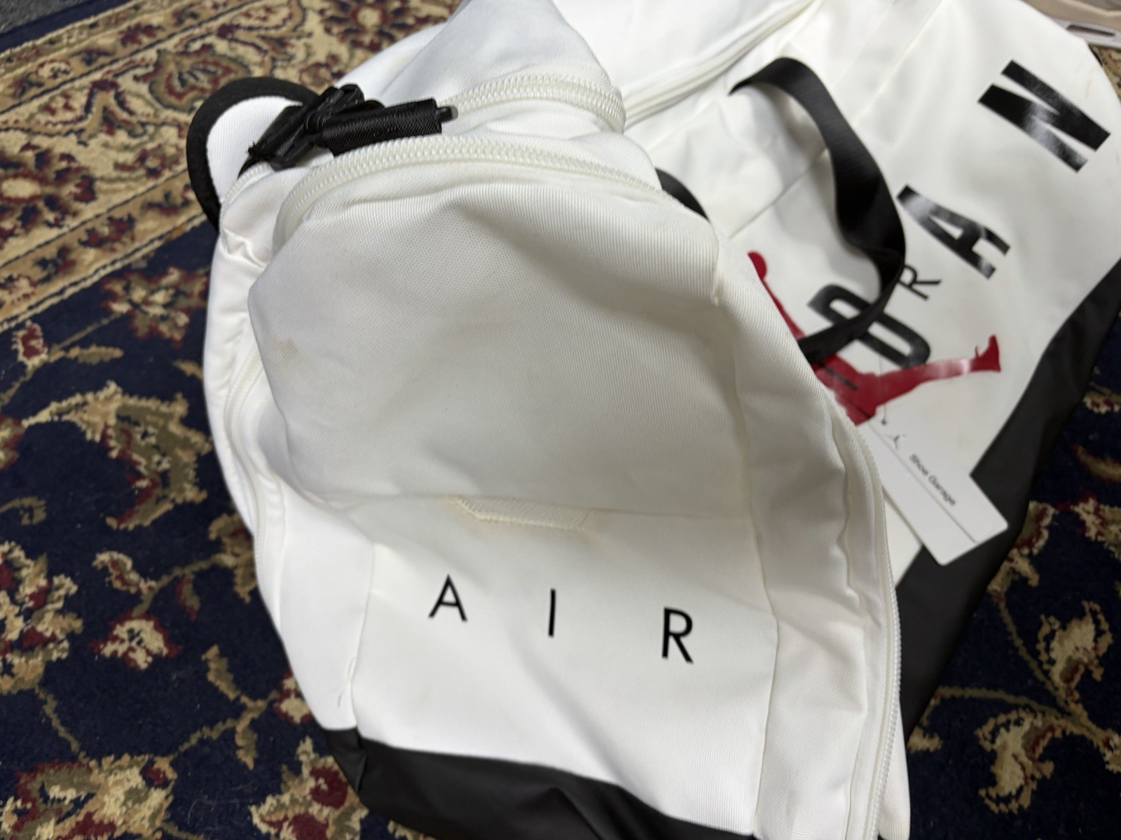 Nike Air Jordan Athletic Brand Duffel Bag White Black Red LM0168 001 Shoe Garage