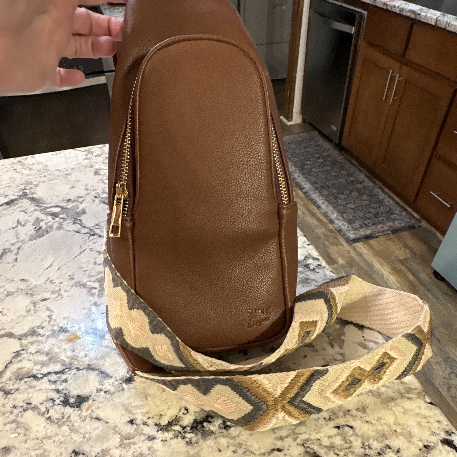 Pink Cove Small Brown Crossbody Sling Bag Zip, Adjustable Strap