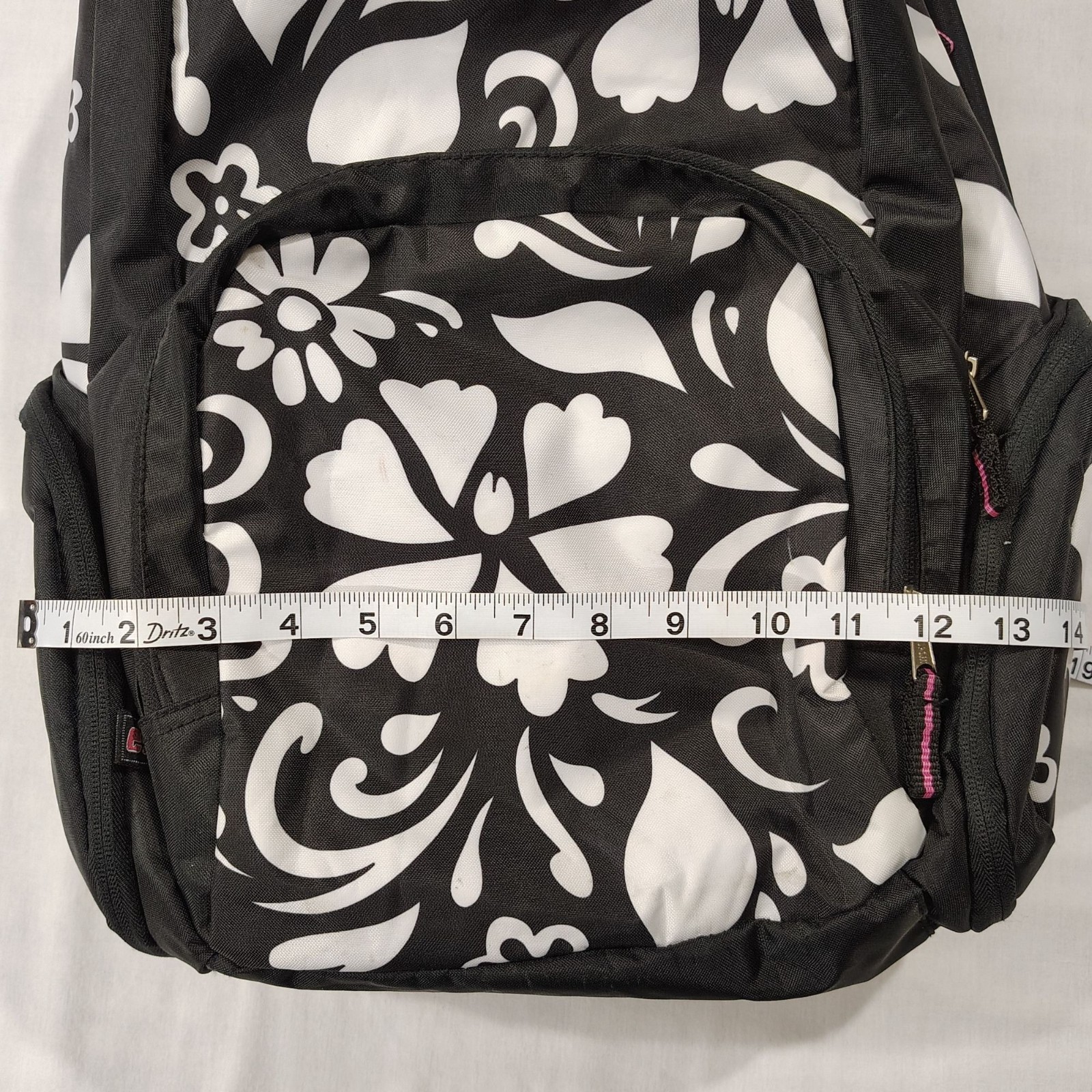 EastSport Black White Floral Backpack Multiple Compartments Adjustable Straps