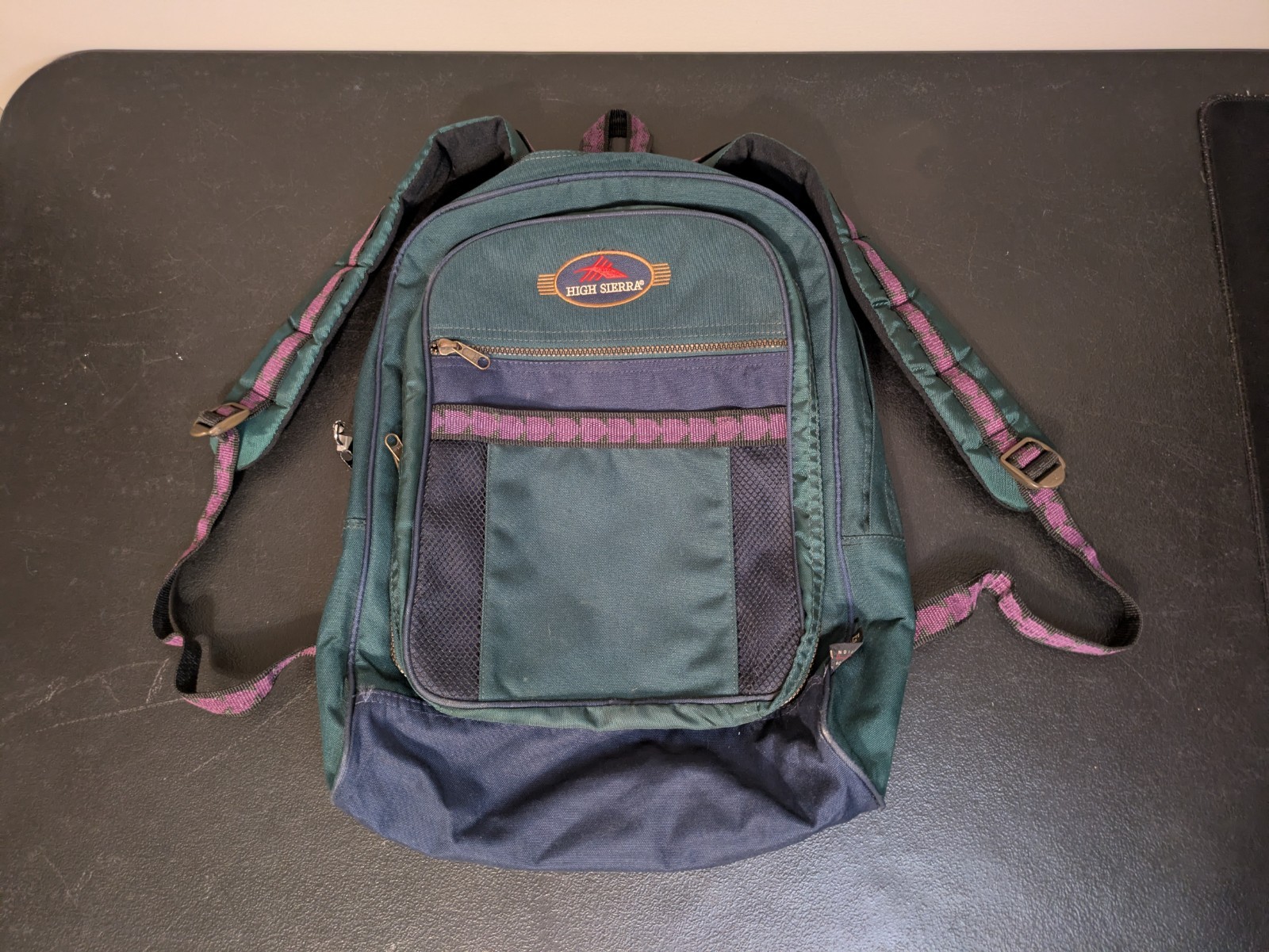 1990s High Sierra Dark Green and Purple Backpack Vintage Endeavors Collection