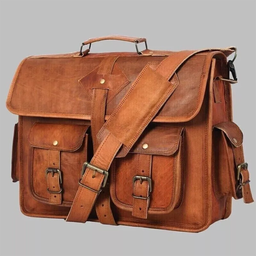 Leather Messenger Half Flap for Work, Laptop Shoulder Bag, New Job Gifts for Men