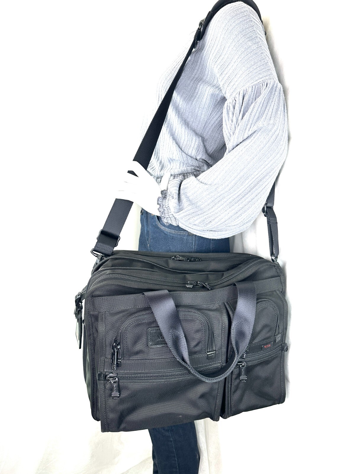 Tumi Black Ballistic Canvas Expandable Large Attaché Briefcase Laptop Bag Office