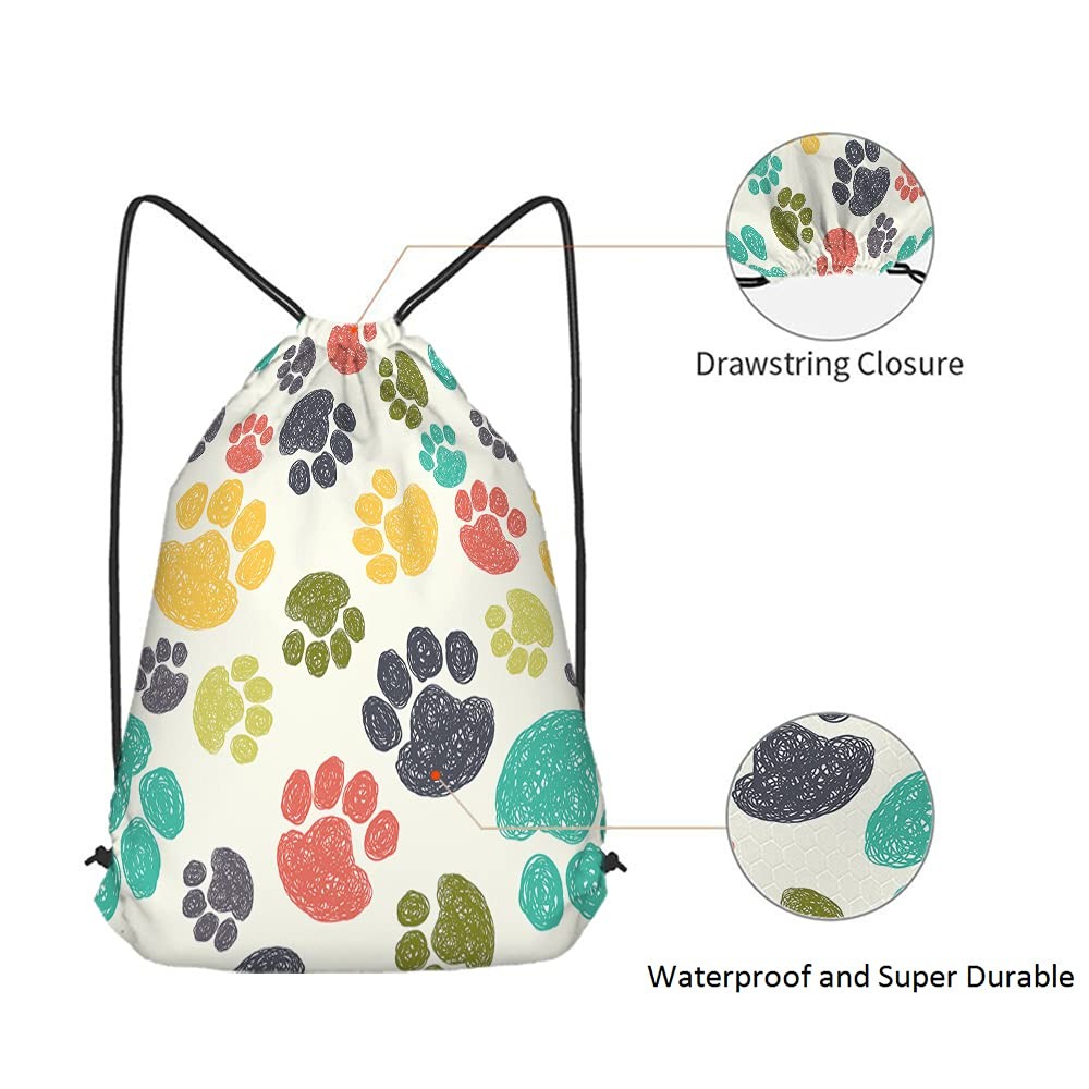 Paw Pattern Drawstring Bags Backpack Bag Cute Colorful Hand Drawn Doodle Prin…