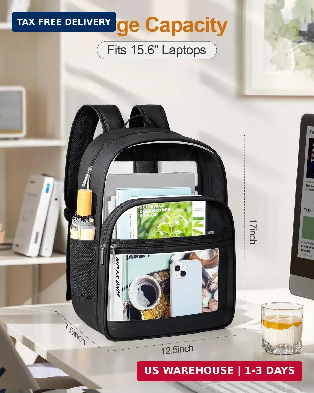KIMNERPU Clear Backpack, Heavy Duty Transparent Bookbag for School, Fabric & PVC