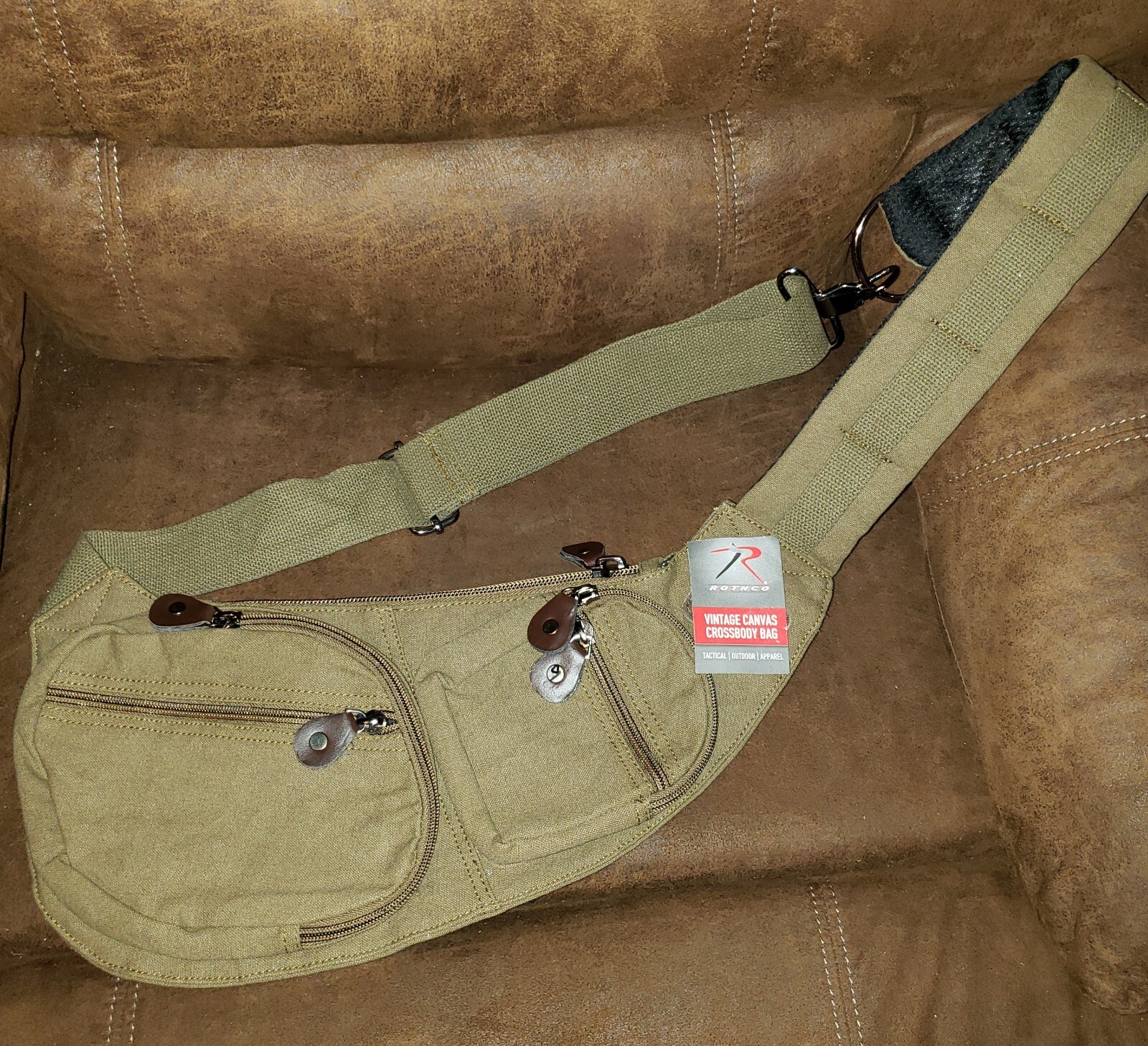 NWT Rothco Tactical Vintage Crossbody Bag Canvas Shoulder 6 Zippered Compartment