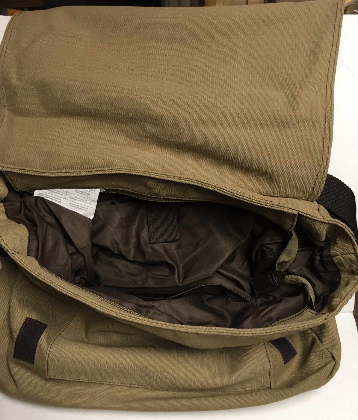 NEW CANVAS COTTON BLEND 16″ MESSENGER BEIGE CAMEL COLOR W/ BROWN TRIM