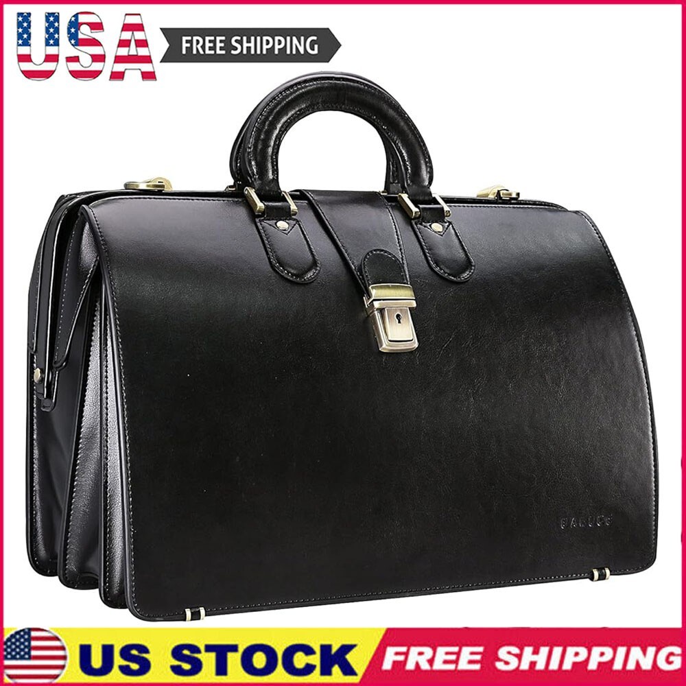 Leather Briefcase Men W/ Lock Lawyer / Doctor Bag 15.6 in Laptop 3 Compartments