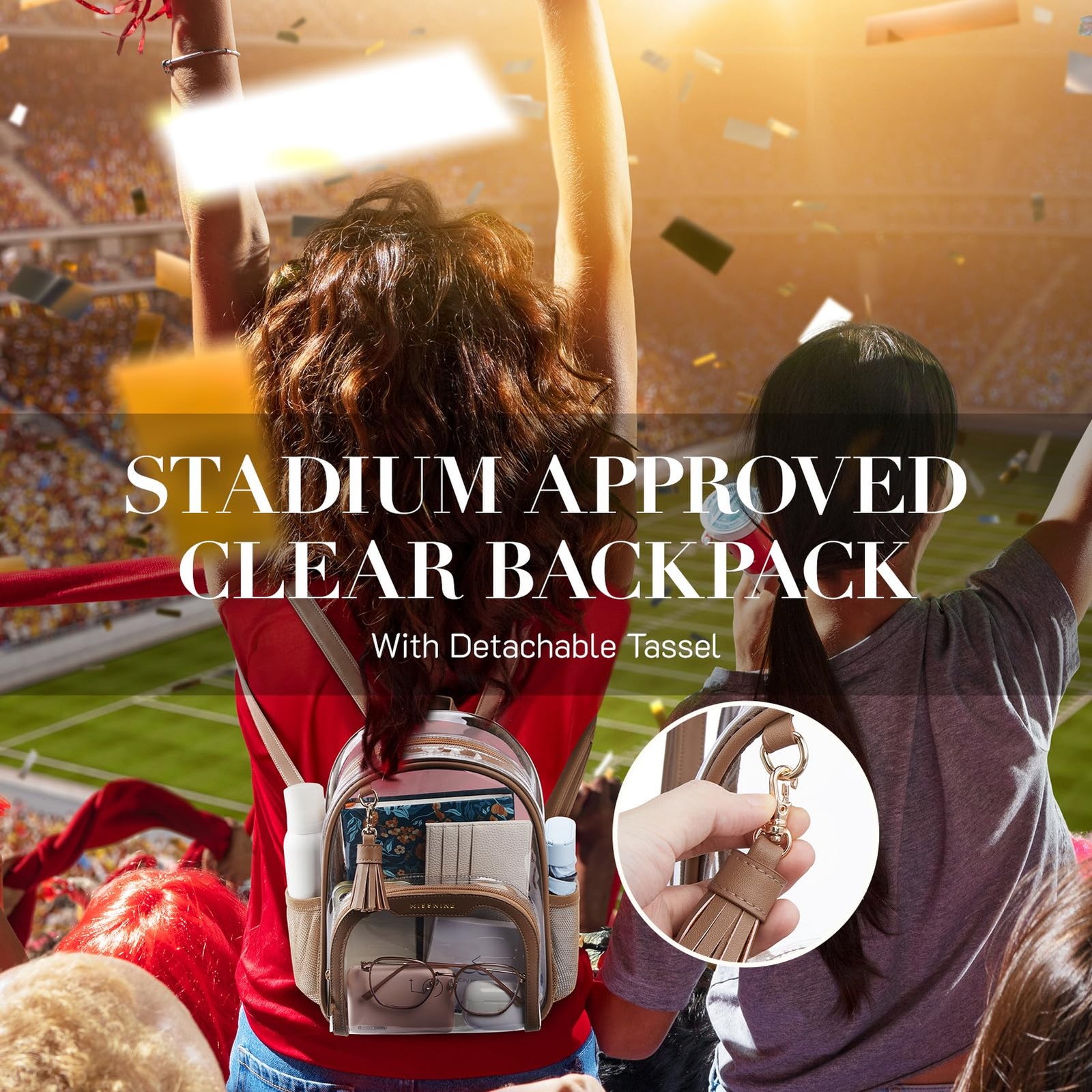 Small Clear Backpack Stadium Approved, Thick PVC Mini Clear Bag with Leather …
