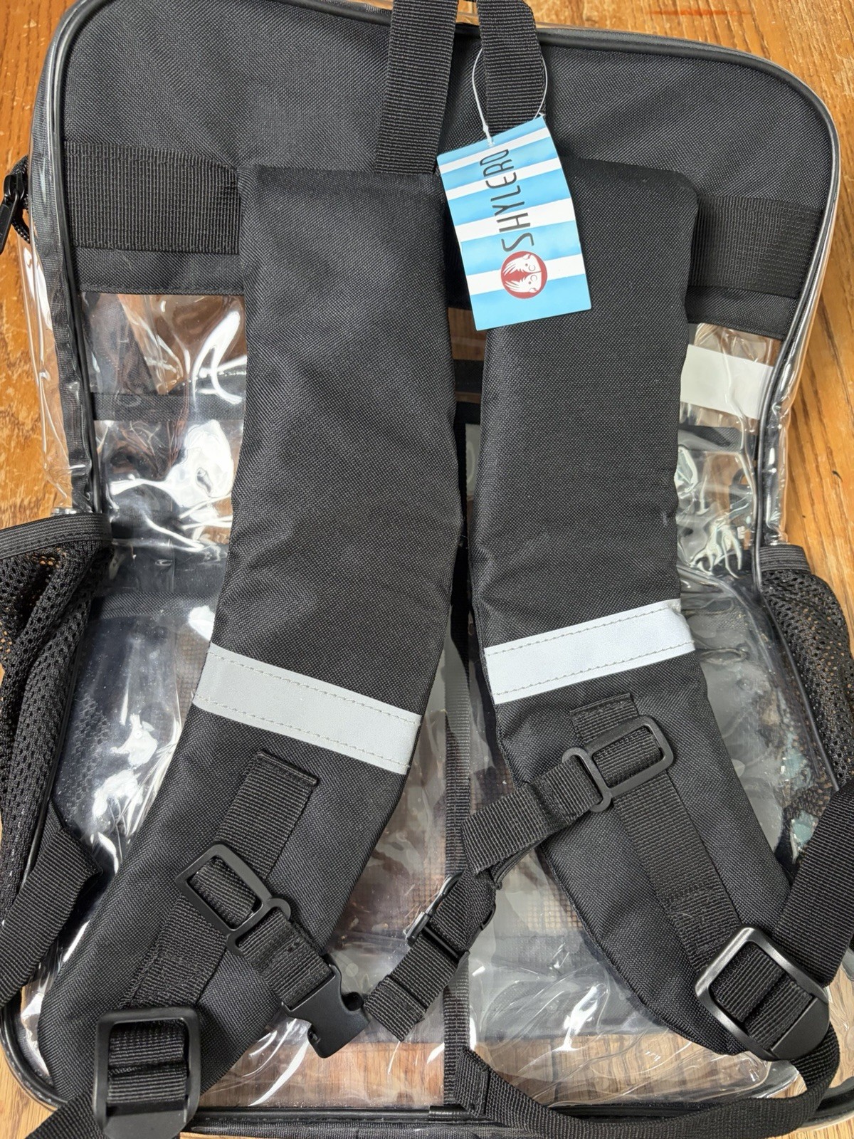 NWT SHYLERO Clear Black PVC Durable Flexible Backpack For school Or Work
