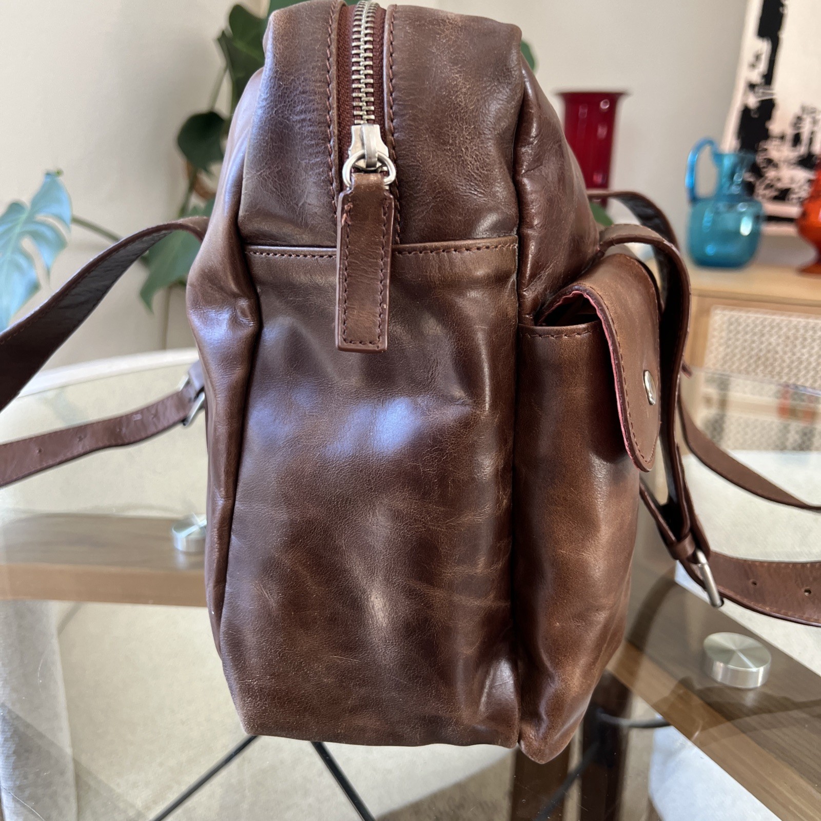 Latico Brown Leather Satchel Multi Pocket Straps Leisure Duffle Unused 11″ x 13″
