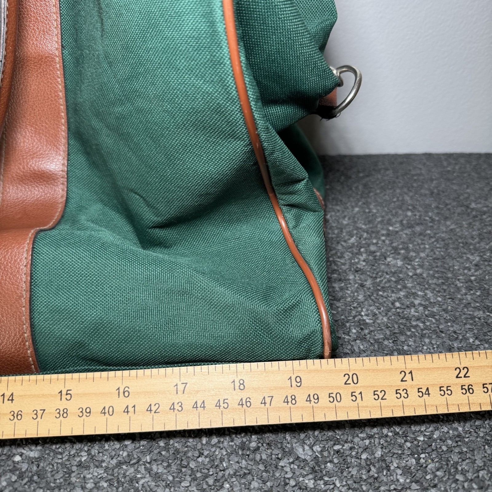 Vintage Ralph Lauren Weekender Duffel Bag Canvas Green Brown Leather Trim Travel