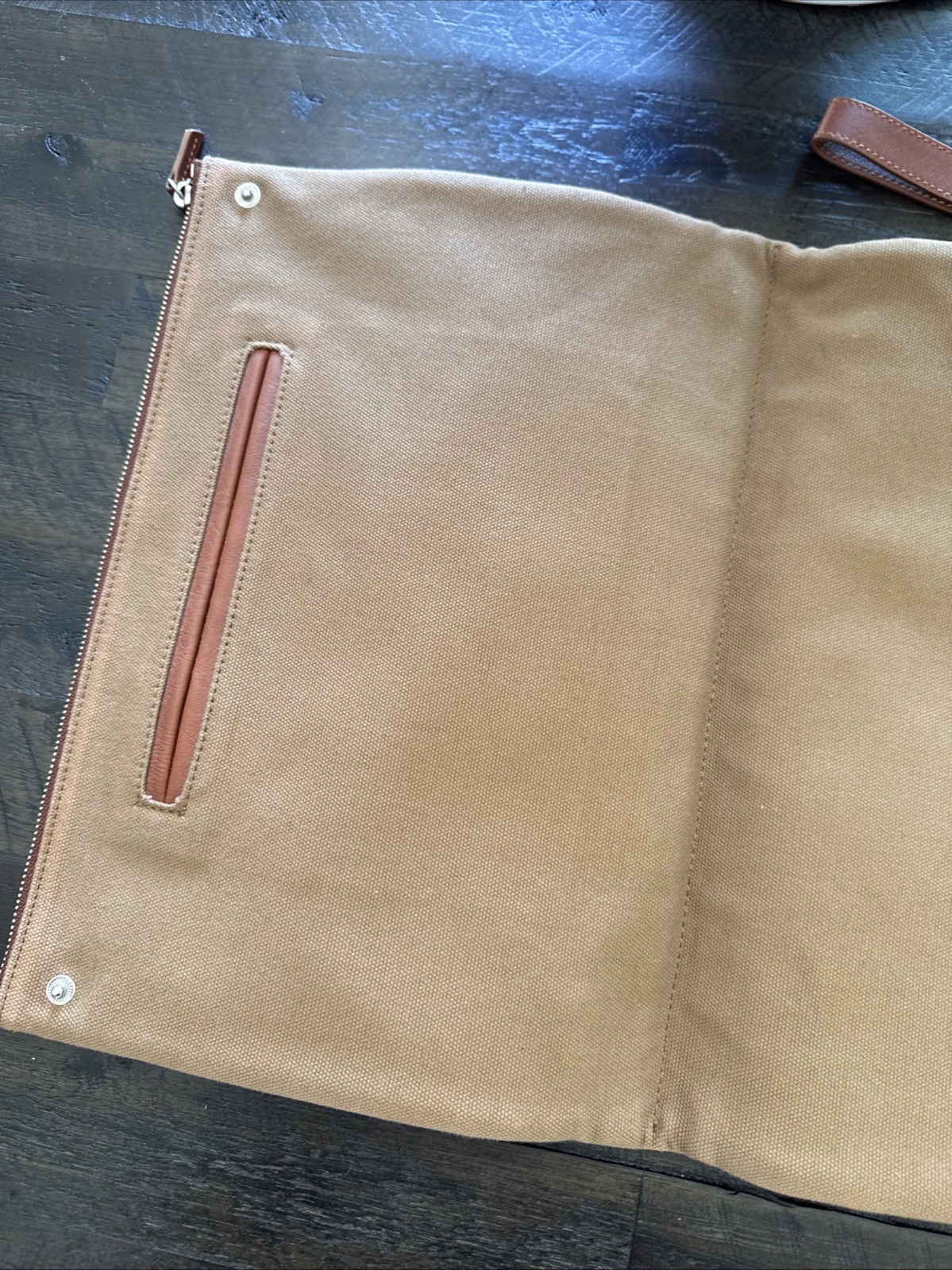 Want Les LES ESSENTIELS DE LA VIE Brown Leather Rattan Double Zip Folio Case