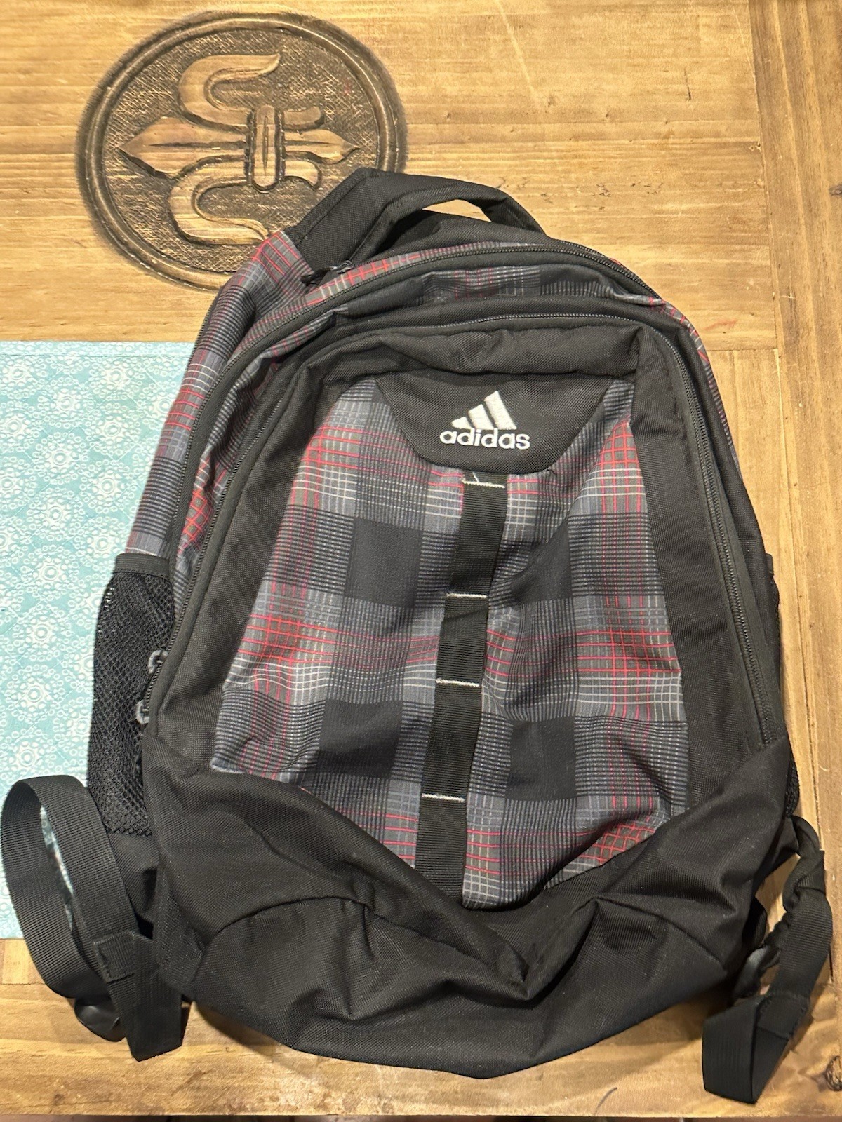 Adidas Large Laptop Backpack Unisex RARE Plaid Layout VERY CLEAN