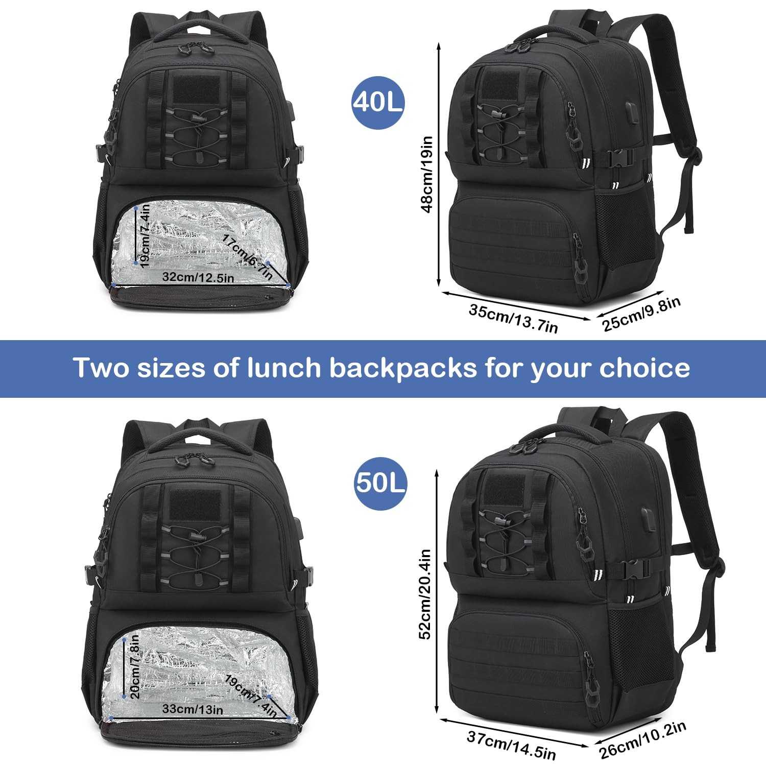 Laptop Lunch Backpack 40L with USB Port, RFID Cooler – Insulated Work Backpack