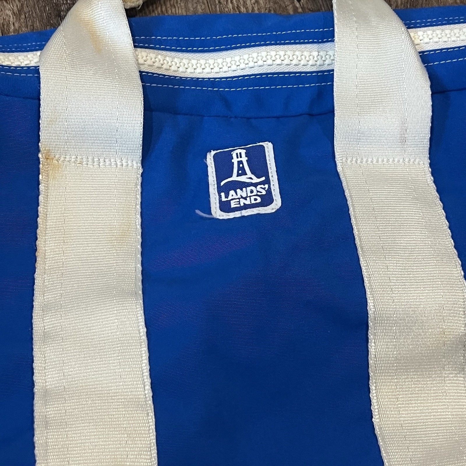 Vintage Land’s End Lighthouse Zip-Around Nylon Duffel Bag Retro Royal Blue 1980s