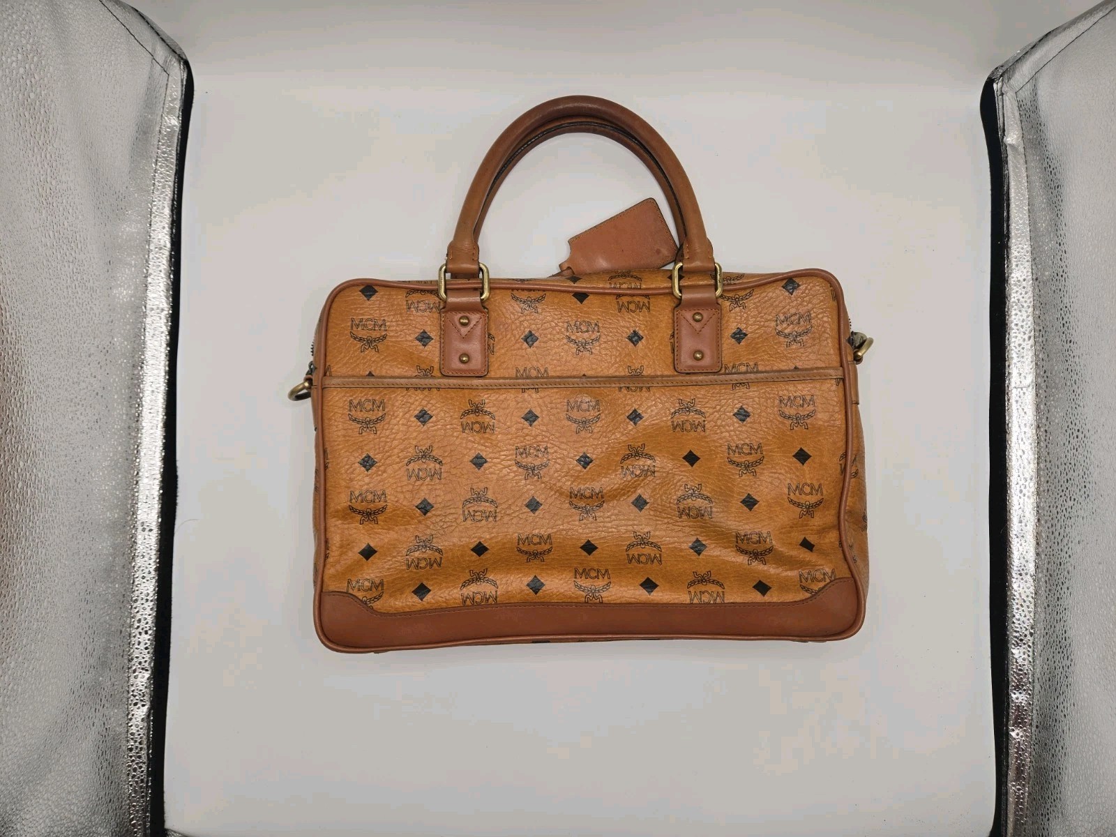 Vintage MCM Visetos Cognac Briefcase Business Bag Leather Laptop Satchel Rare