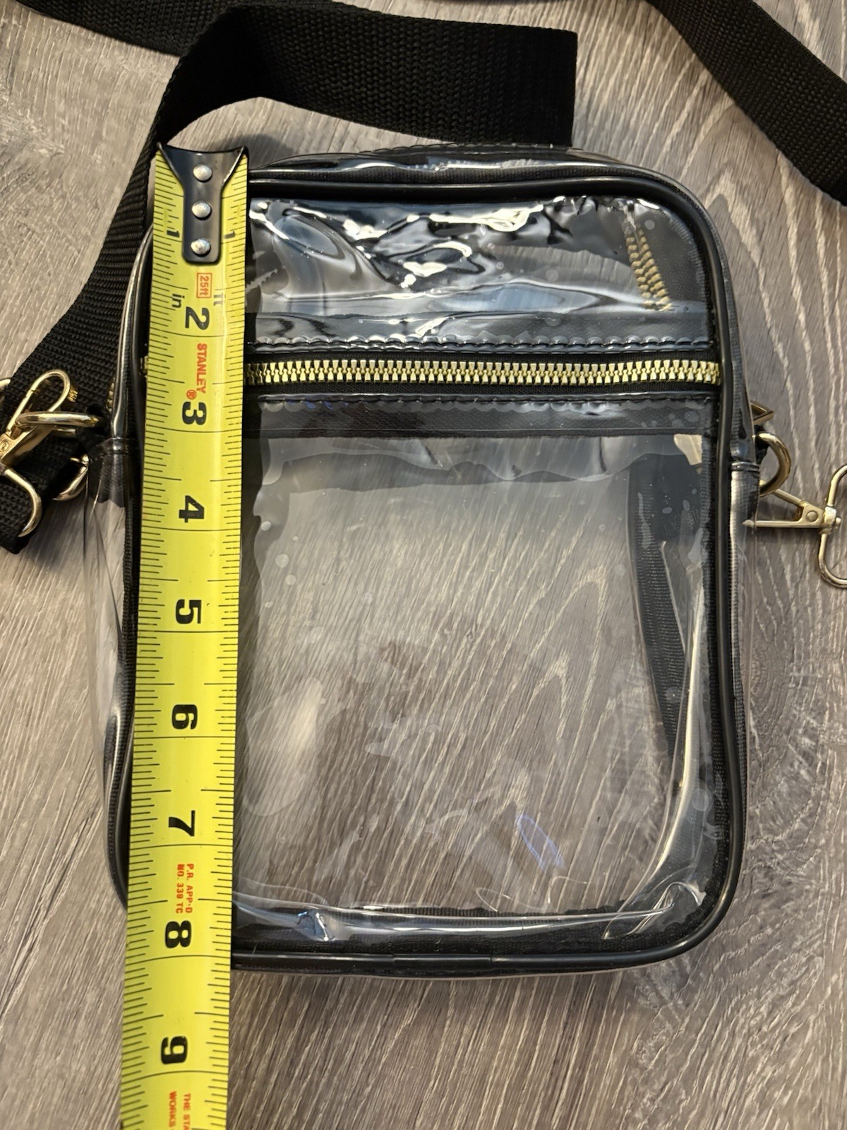Clear Black Trim Shoulder Bag with Adjustable Strap and Zip Closure, Small
