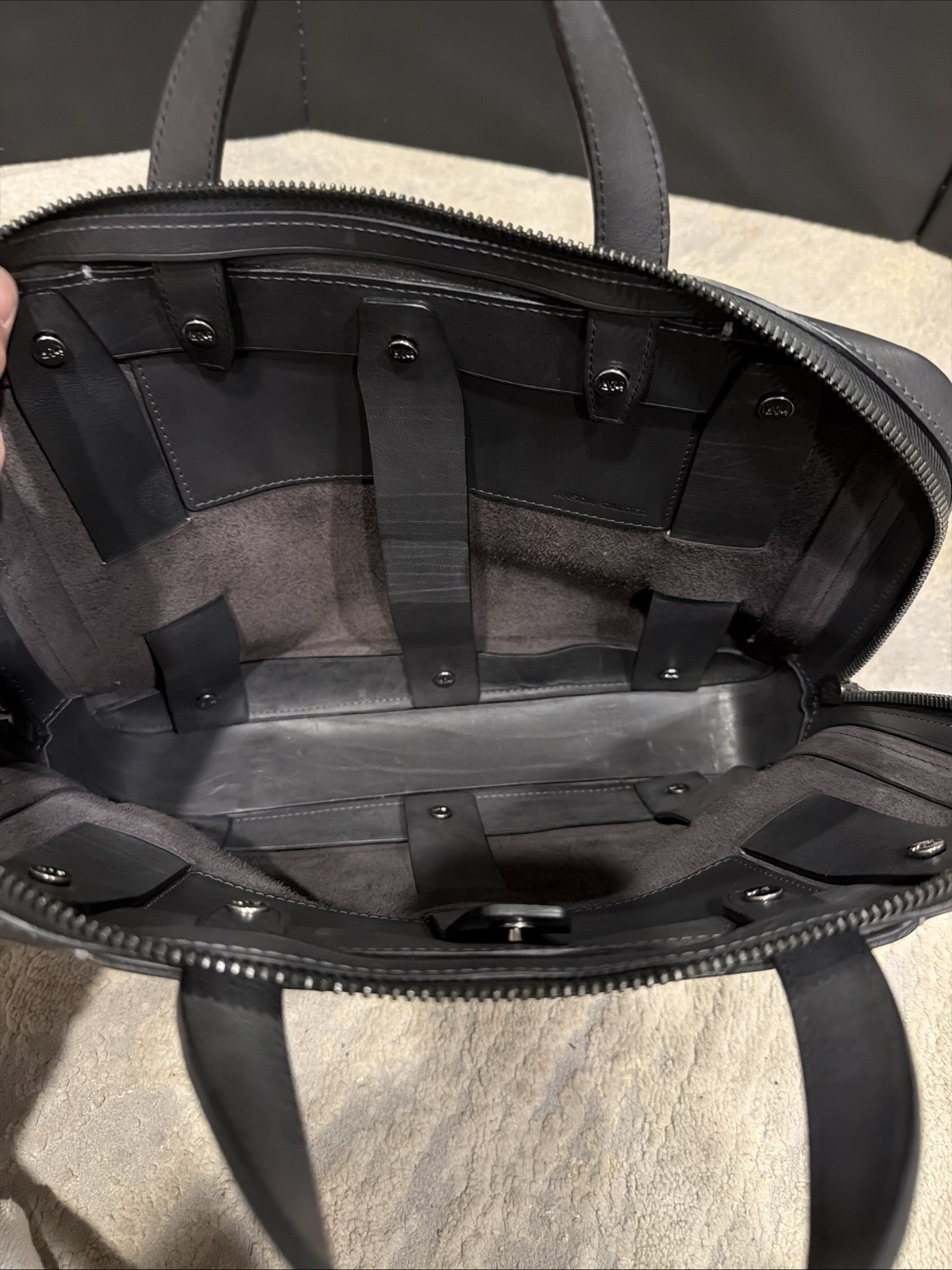 Anson Calder Black Leather Men’s Travel/ Briefcase , Laptop Bag excellent Cond.