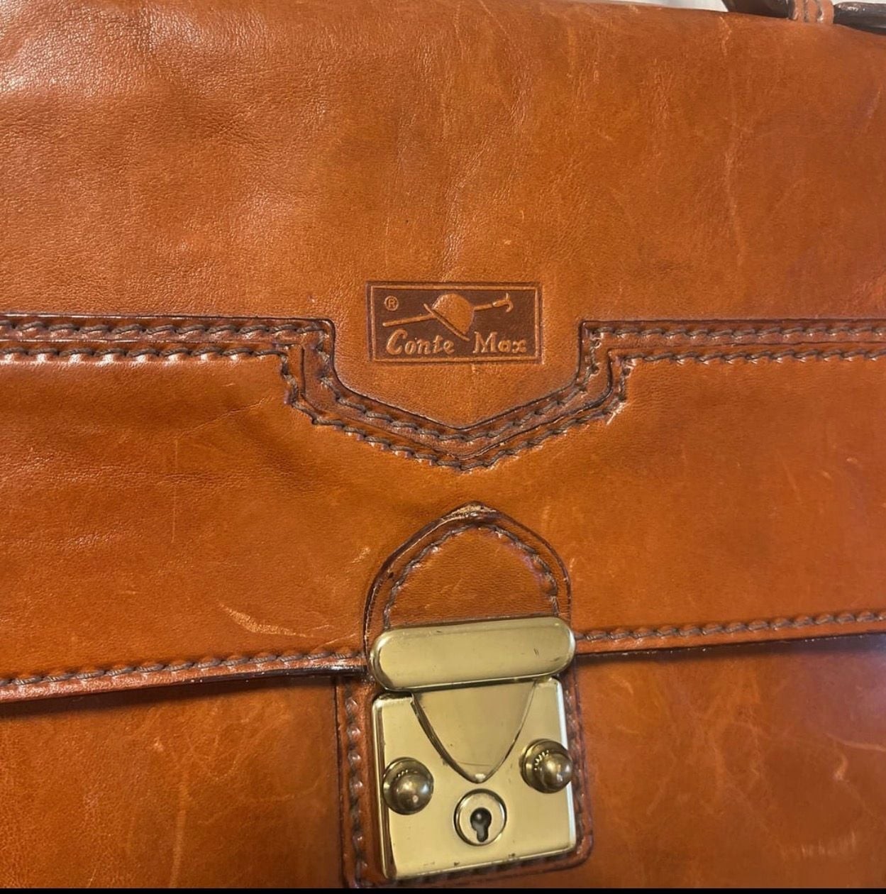 Conte Max Vintage Italian Leather Briefcase Satchel Bag