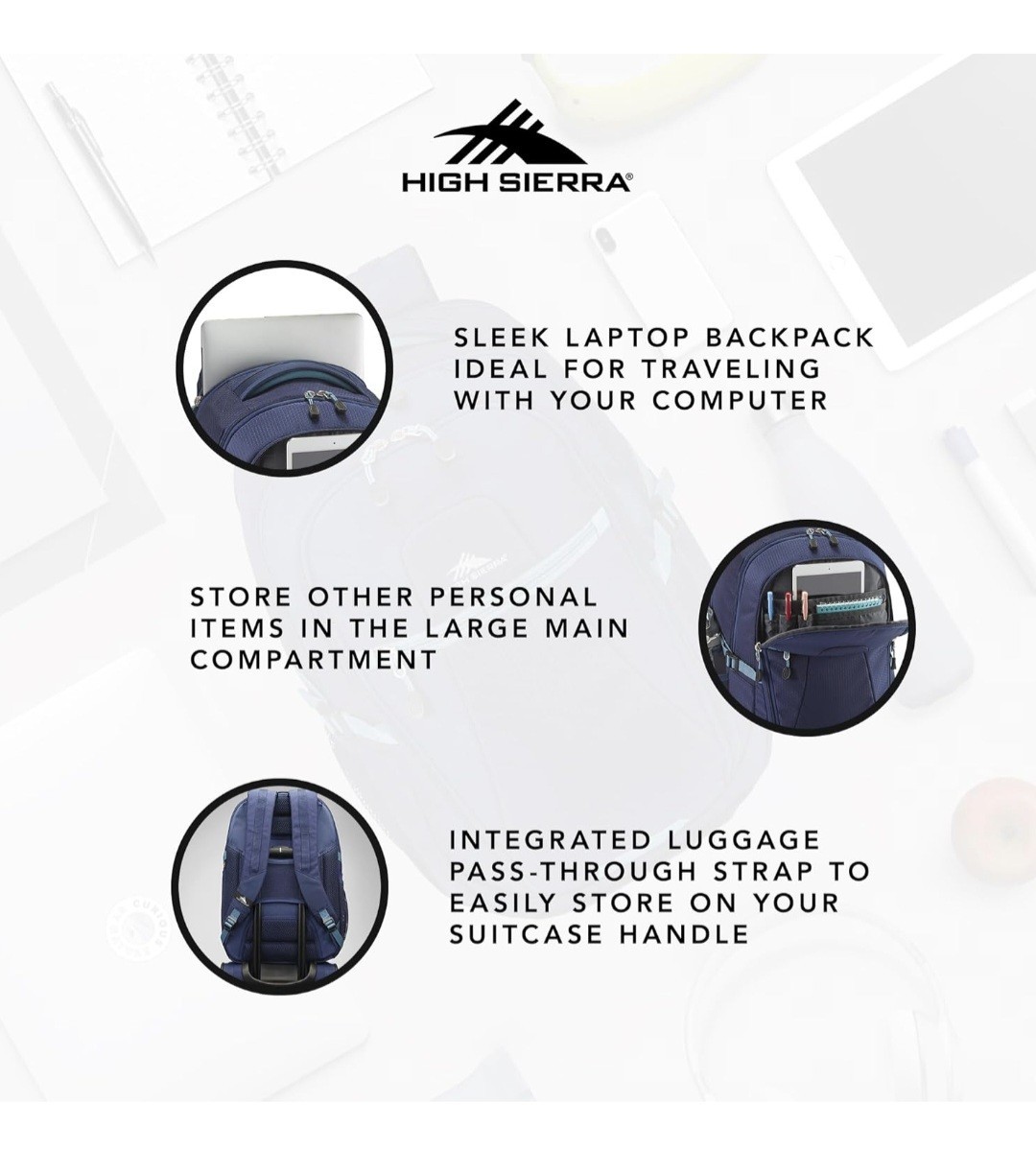 $85💥High Sierra Fairlead Travel Bag, Navy/Graphite Blue Backpack. New/Tag NICE