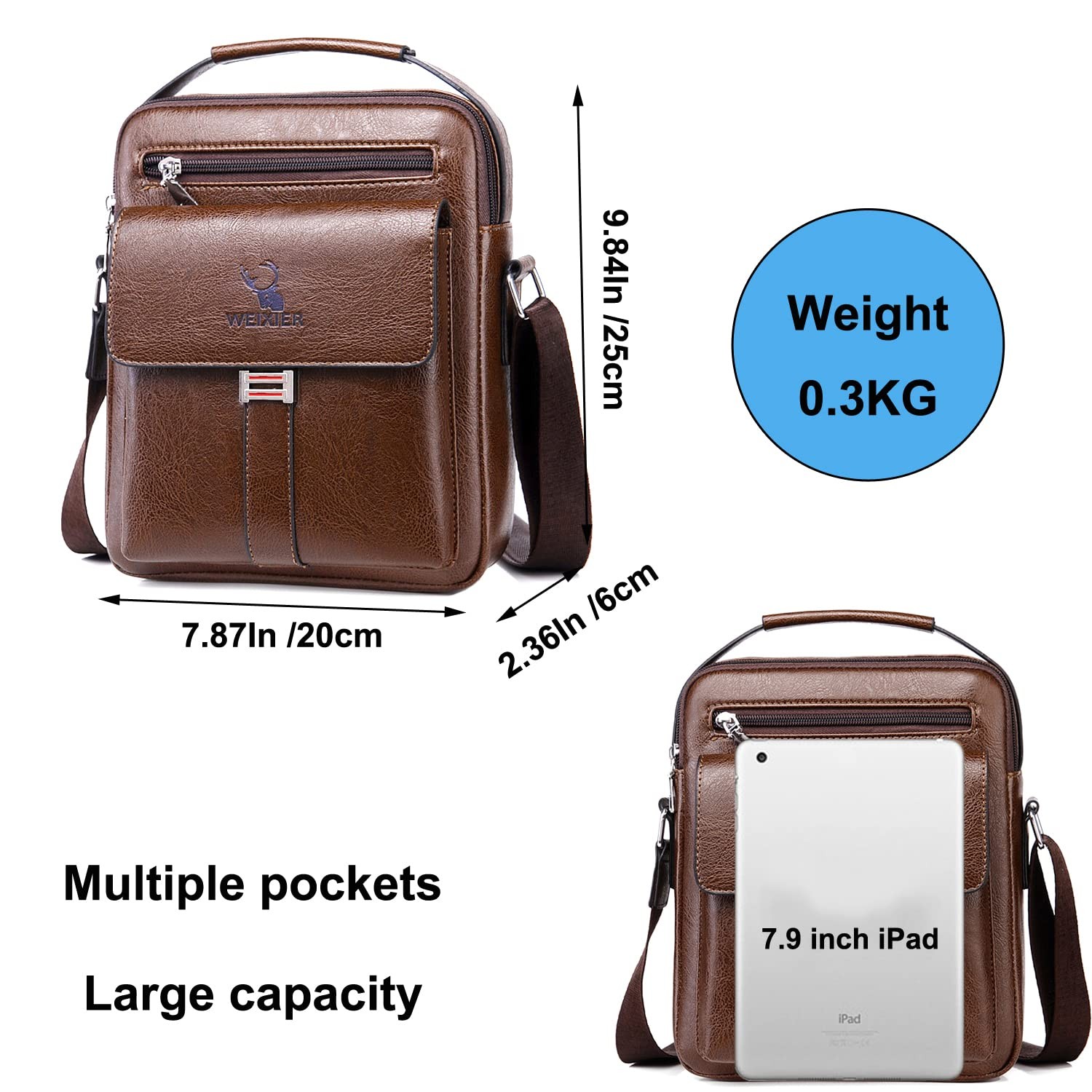 Crossbody Men Shoulder Bag Men Bag Small Vintage PU Leather Cross…